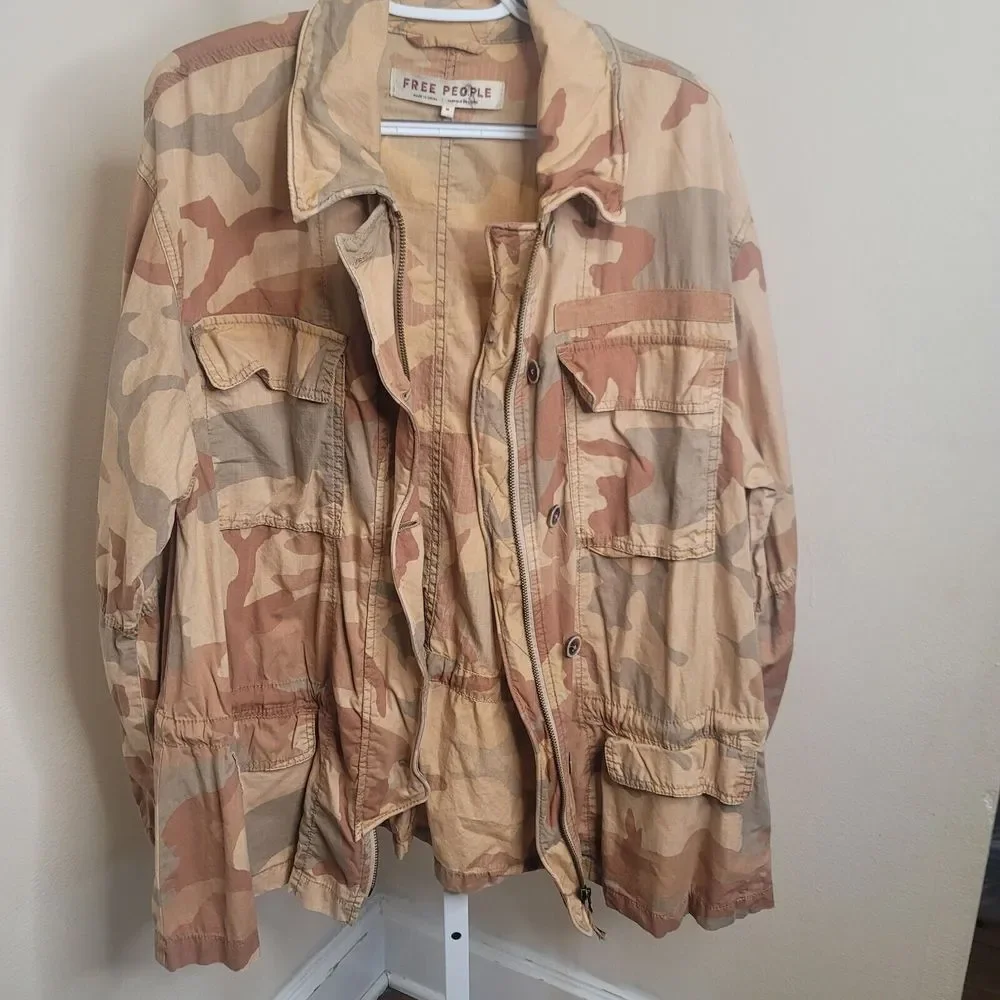 Free People Lead The Way Oversized Camo Jacket Size Medium M Neutral Multicolor - Picture 3 of 16